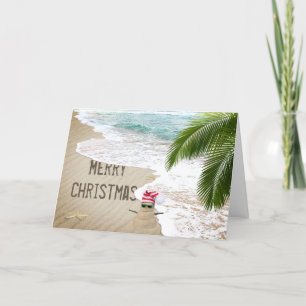 Merry Christmas Seashore with Sand Man Holiday Card