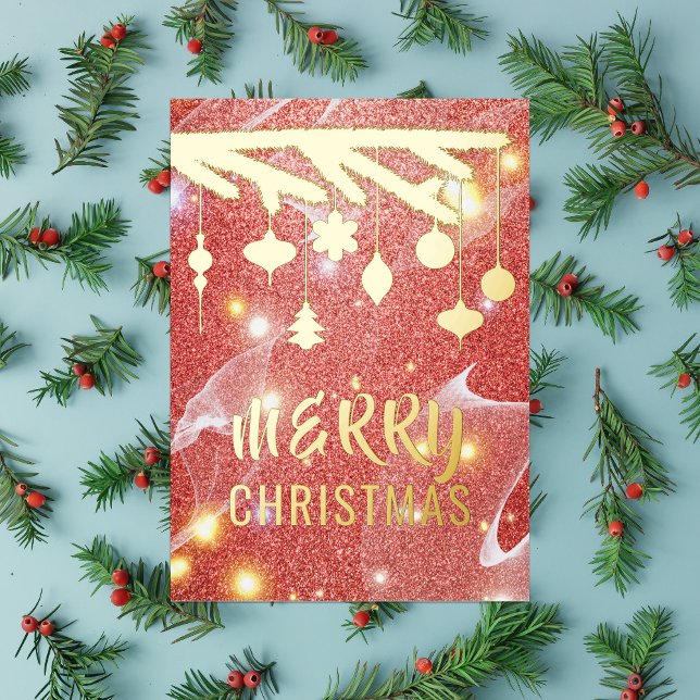 Merry Christmas Seasonal Festive Red Glitter Gold  Foil Holiday Card (Creator Uploaded)