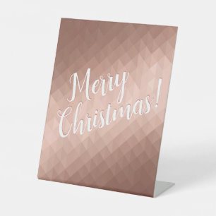 Merry Christmas seasonal holidays rose gold text Pedestal Sign