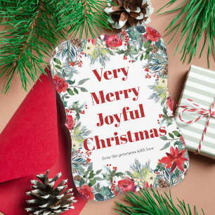 Merry Christmas seasonal red green floral wreath Holiday Card