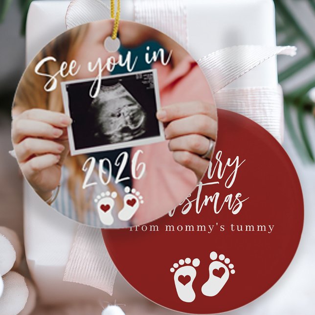 Merry Christmas see you in 2026 photo pregnancy Ceramic Ornament (Creator Uploaded)