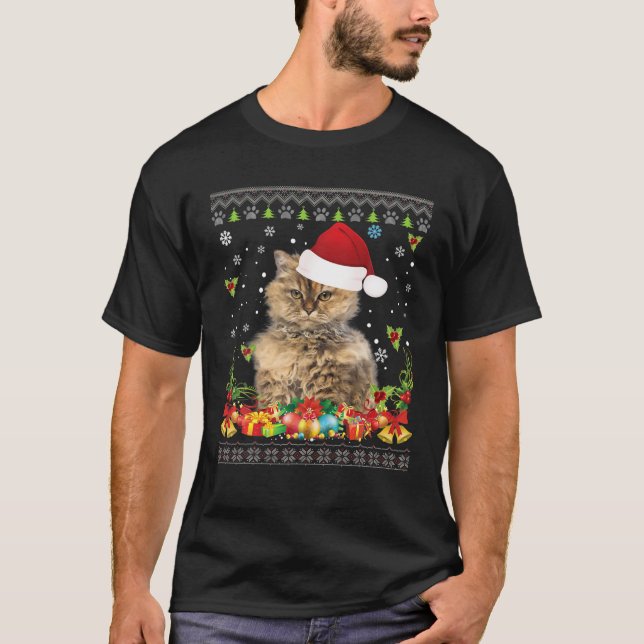 Merry Christmas Selkirk Rex Cat Ugly Sweater Santa (Front)