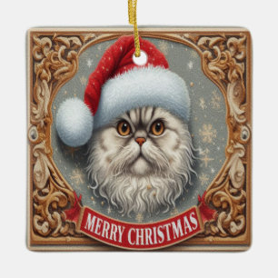 Merry Christmas Selkirk Rex Cat, Xmas Santa Kitty Ceramic Ornament