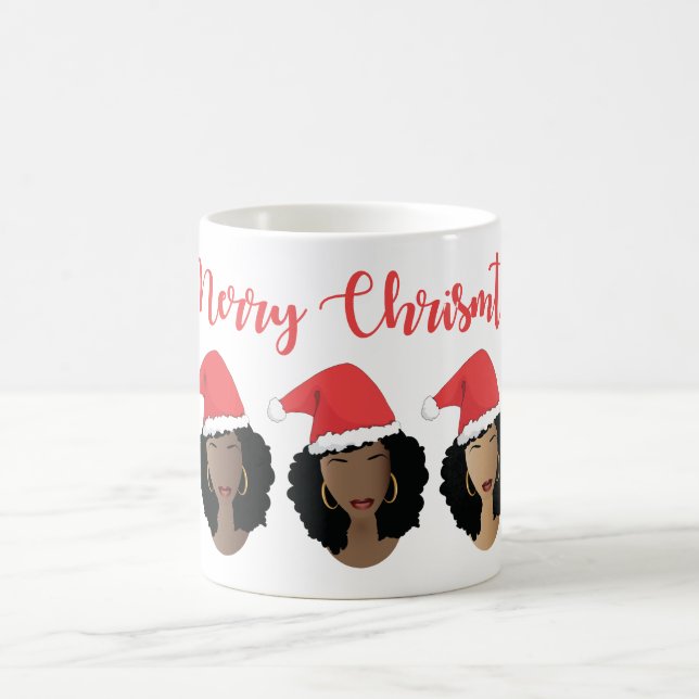 Merry Christmas, Shades of Melanin, Black Women Coffee Mug (Center)