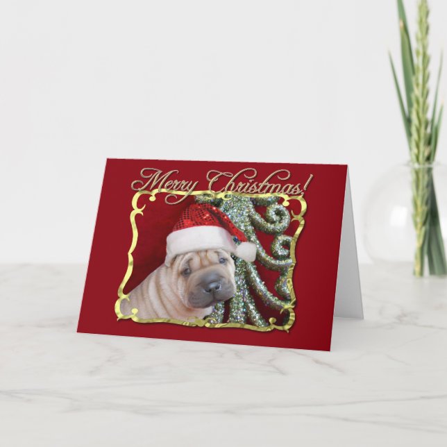 Merry Christmas shar pei puppy greeting card (Front)