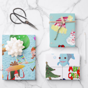 Merry Christmas Shark Polar Bear Santa Wrapping Paper Sheet