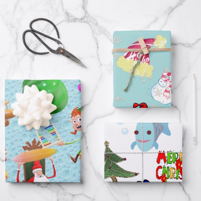 Merry Christmas Shark Polar Bear Santa Wrapping Paper Sheet (Front)