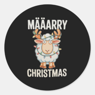Merry Christmas Sheep Reindeer Antlers Xmas Lights Classic Round Sticker