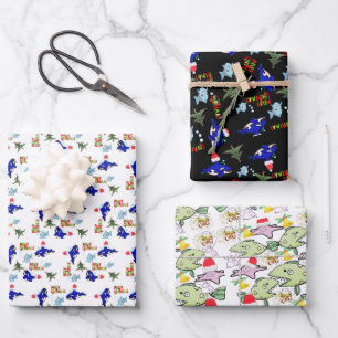 Merry Christmas Sheets Wrapping Paper Shark