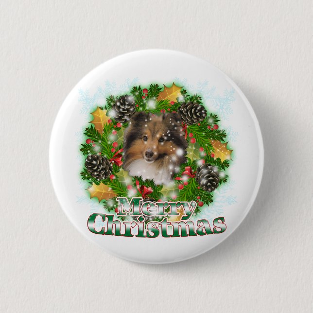Merry Christmas Sheltie 6 Cm Round Badge (Front)