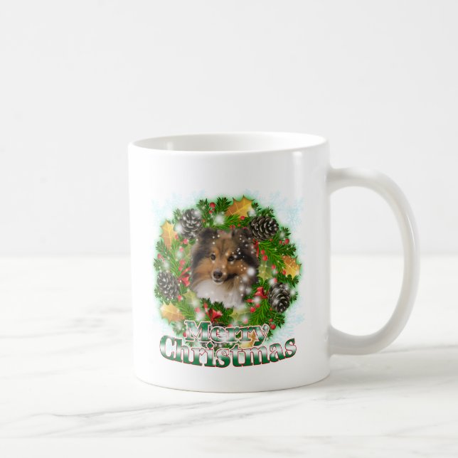 Merry Christmas Sheltie Coffee Mug (Right)
