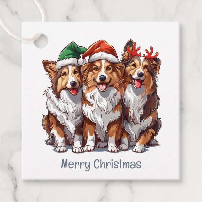 Merry Christmas Shetland Sheepdogs Favour Tags (Front)