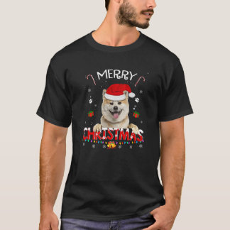 Merry Christmas Shiba Inu Dog Santa Hat Lights Xma T-Shirt