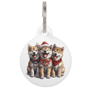 Merry Christmas Shiba Inu Dogs Pet Tag