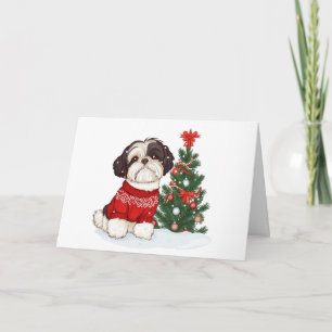 Merry Christmas Shih Tzu Dog Holiday Card