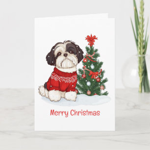 Merry Christmas Shih Tzu Dog Holiday Card