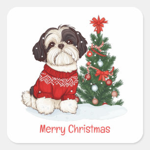 Merry Christmas Shih Tzu Dog Square Sticker