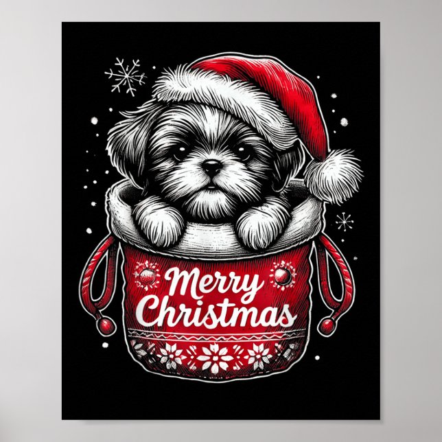 Merry Christmas Shih Tzu Graphic Tee  Poster (Front)