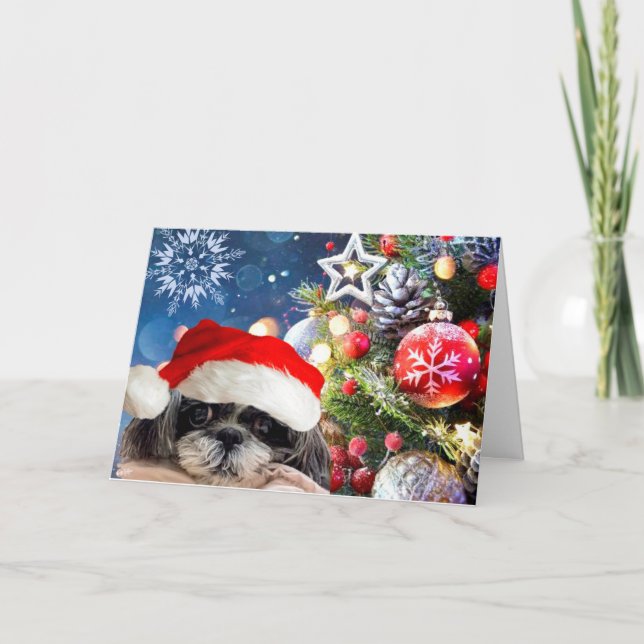 Merry Christmas Shih Tzu Greeting Card (Front)