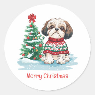 Merry Christmas Shih Tzu Santa Dog Classic Round Sticker