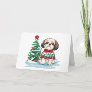 Merry Christmas Shih Tzu Santa Dog Holiday Card