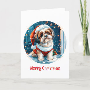 Merry Christmas Shih Tzu Santa Dog Holiday Card