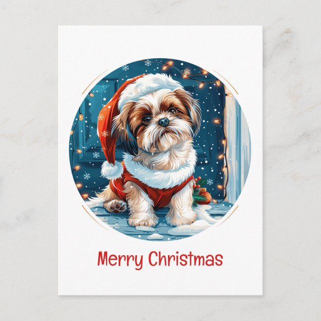 Merry Christmas Shih Tzu Santa Dog Holiday Postcard (Front)