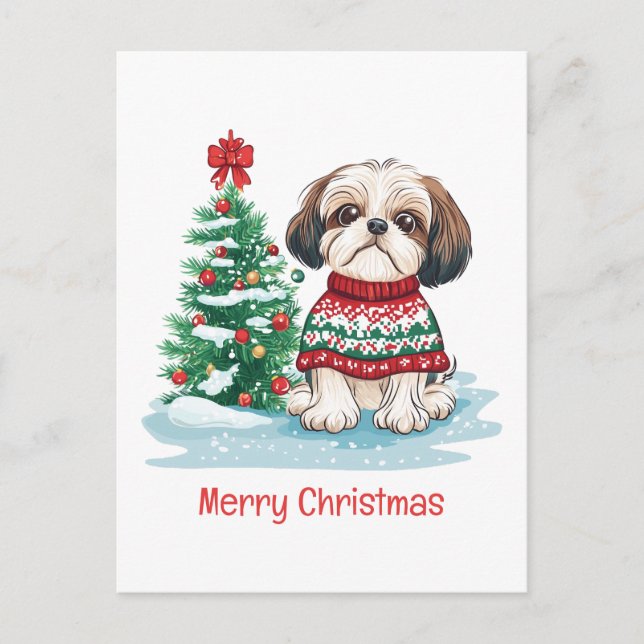 Merry Christmas Shih Tzu Santa Dog Holiday Postcard (Front)