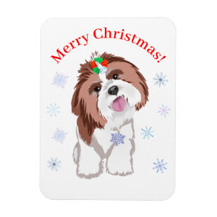 Merry Christmas Shih Tzu With Snowflake Dog Magnet