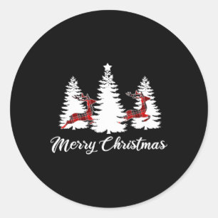 Merry Christmas Shirt For Women Buffalo Plaid Rein Classic Round Sticker