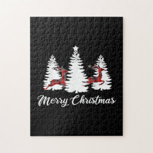 Merry Christmas Shirt for Women Buffalo Plaid Rein Jigsaw Puzzle