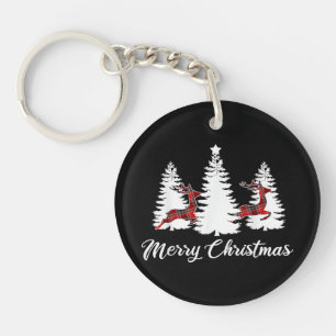 Merry Christmas Shirt for Women Buffalo Plaid Rein Key Ring