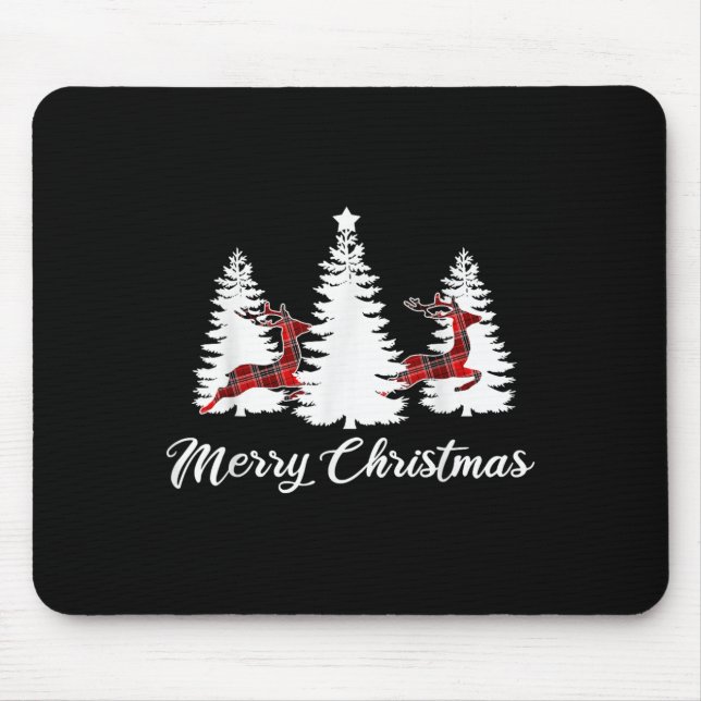 Merry Christmas Shirt For Women Buffalo Plaid Rein Mouse Pad (Front)