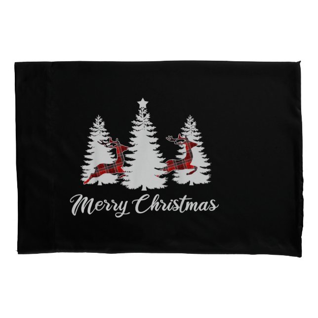Merry Christmas Shirt for Women Buffalo Plaid Rein Pillowcase (Front)