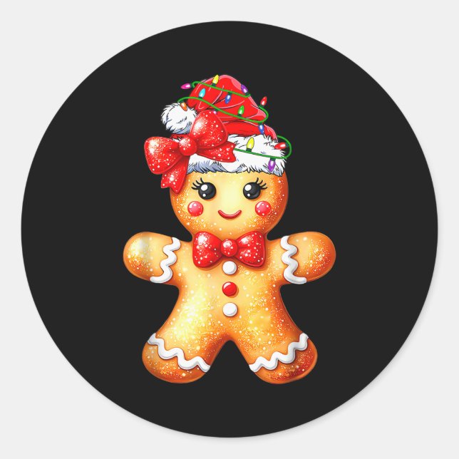 Merry Christmas Shirt Gingerbread Santa Pajamas Gi Classic Round Sticker (Front)