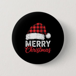 Merry Christmas Shirt Santa Hat Buffalo Plaid Men  6 Cm Round Badge