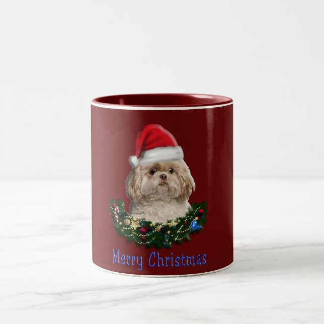 Merry Christmas Shitsu Two-Tone Coffee Mug (Center)