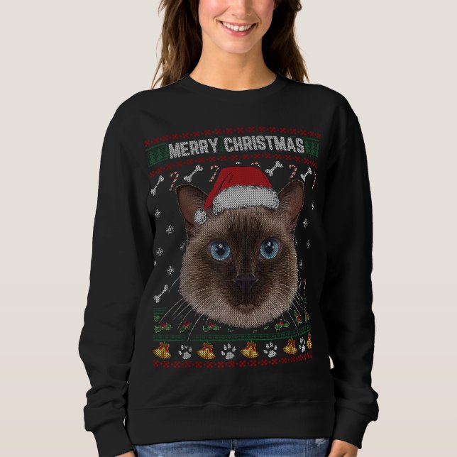 Merry Christmas Siamese Cat Lovers Ugly Xmas Sweat Sweatshirt (Front)