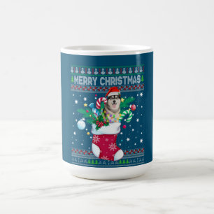 Merry Christmas Siberian Husky Dog In Sock Funny Coffee Mug