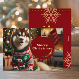 Merry Christmas Siberian Husky Foil Greeting Card