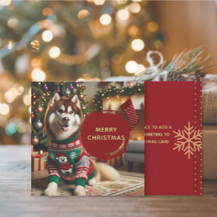 Merry Christmas Siberian Husky Greeting Card