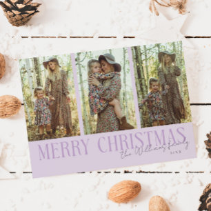 Merry Christmas Signature Multi Photo Purple Holiday Card