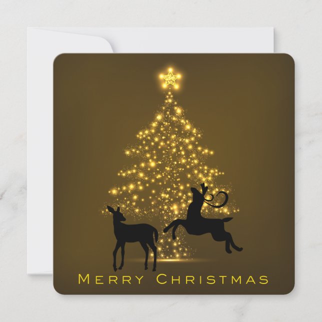 Merry Christmas Silhouette Deer and Tree Holiday Card (Front)