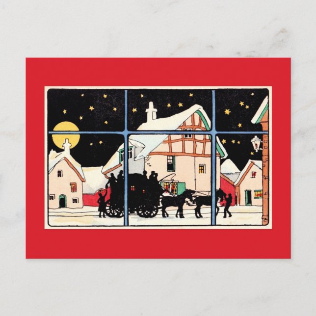 Merry Christmas silhouette vintage antique red Holiday Postcard (Front)