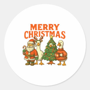 Merry Christmas Silly Goose Festive Duck Holiday R Classic Round Sticker