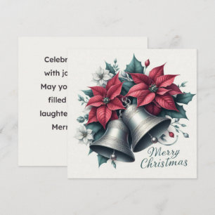 Merry Christmas Silver Bells and Poinsettias Card