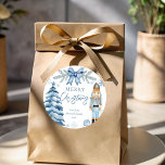 Merry Christmas silver blue bow Nutcracker  Classic Round Sticker<br><div class="desc">Merry Christmas silver blue bow Nutcracker gift stickers,  pastel dusty blue Christmas stickers,  Christmas Gift stickers ,  Nutcracker stickers</div>