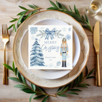Merry Christmas silver blue bow Nutcracker 