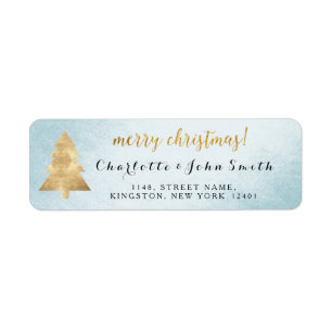 Merry Christmas Silver Blue Golden Tree Address Return Address Label