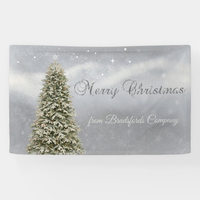 Merry Christmas, Silver ChristmasTree Company Banner (Horizontal)